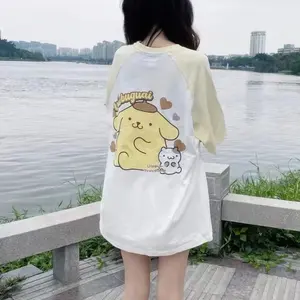 Camiseta sanrios kt de gato estética kawaii, camisa feminina desenhada de tamanho grande, blusa Pompom Purin de algodão anime Harajuku, roupa de rua