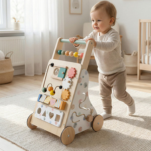 Andador de madera transfronterizo para aprendizaje temprano para niños pequeños; Andador de arrastre; Juguete andador para bebés con capacidad de carga de 10 kg - Product Image 3