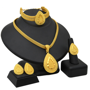 24K Gold Plated Dubai <strong>Necklace</strong> Earrings Ring Bracelet Set Indian Bridal <strong>Choker</strong> Jewelry Set Wholesale for <strong>Women</strong> - Product Image 5