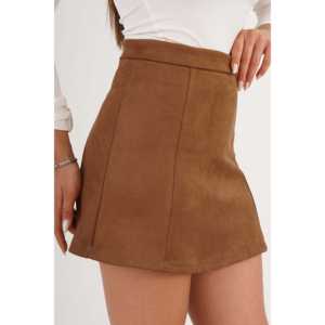 Jupe Courte Femme Taille Haute en Similicuir Souple Marron Foncé – Vente en Gros - Product Image 5