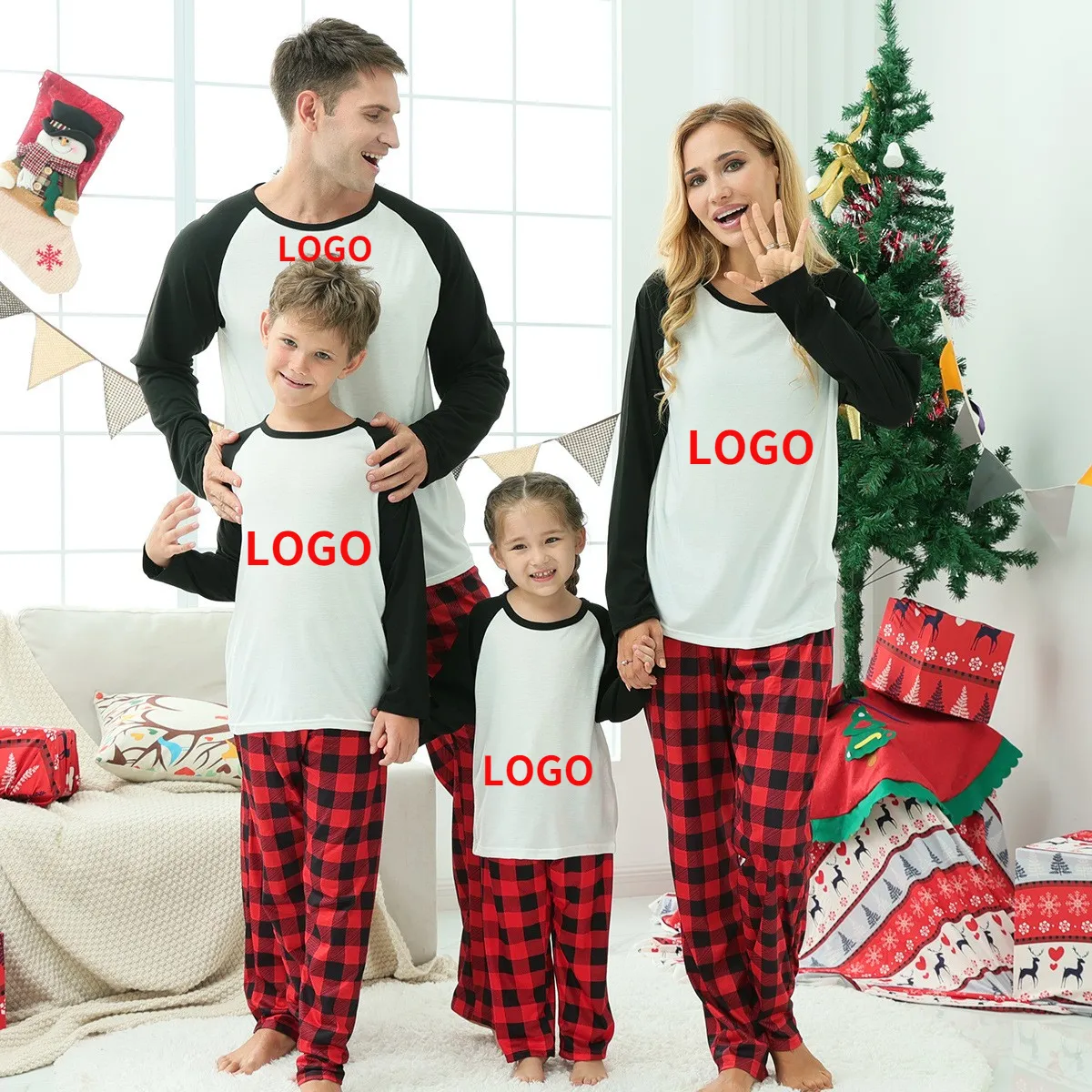 Blank Custom Family Wholesale Long Pants Cozy Matching Christmas 3 Piece Sublimation Sleepwear Pajama Sets