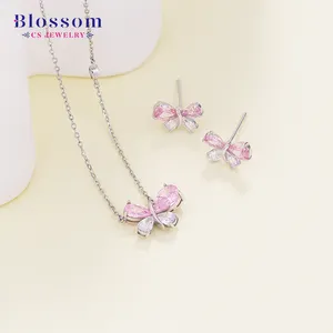 Blossom CS เครื่องประดับโรงงาน Fine 925 เงินต่างหูสร้อยคอ 2 ชิ้นเครื่องประดับเพทายชุดเครื่องประดับสําหรับสตรี