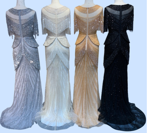 QUEENS GOWN Ivoire Glands Perlé Dîner Robe De Luxe Noblesse Sirène Robe Mince Dîner Soirée Robe - Product Image 6