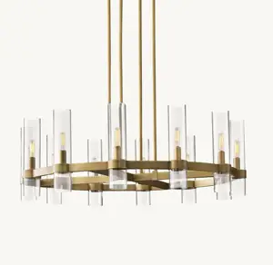 American Antique Design Chandelier Brass Pendant Light Luxury Modern Glass Lamp For Living Room Home Decoration
