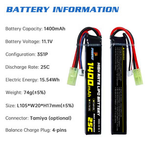 Ponfly 3S 11.1V 1400mAh <span class=keywords><strong>25C</strong></span> bán buôn Airsoft pin 1400mAh <span class=keywords><strong>2S</strong></span> 7.4V Airsoft <span class=keywords><strong>LiPo</strong></span> pin với xt30 deans t cắm kết nối - Product Image 3