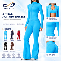 Ensemble de sport 3 pièces pour femme avec veste zippée, soutien-gorge de sport et pantalon évasé
