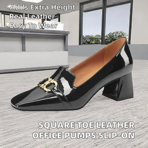 Pumps de bureau formelles à bout carré pour femmes, à enfiler, talon bloc de 5 cm, dessus en cuir véritable, hauteur accrue, EVA, printemps, été, automne - Product Image 2