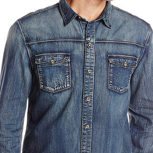 Uomini <span class=keywords><strong>Camicia</strong></span> di <span class=keywords><strong>Jeans</strong></span> Casual <span class=keywords><strong>Slim</strong></span> Fit Maglie A Manica Lunga di Autunno Del Cotone di Colore Solido Dei <span class=keywords><strong>Jeans</strong></span> Camicie - Product Image 2