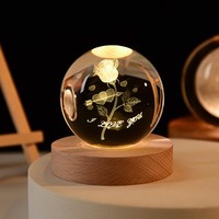 Boule de Cristal Gravée au Laser 3D, Ornement Artisanal Créatif, Petite Veilleuse, Lumière Chaude, Cadeau