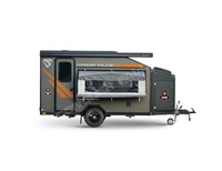 Caravane compacte Conquer Falcon Mini Travel Trailer Pop Camper avec châssis en acier robuste, réservoir d'eau de 100L, couchages pour 2-3 personnes, lit pour 2 personnes