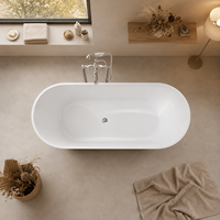 Bañera Ovalada de Dos Puntos de Apoyo, Independiente, en Negro Brillante y Blanco, para Baño Moderno, 150cm 170cm
