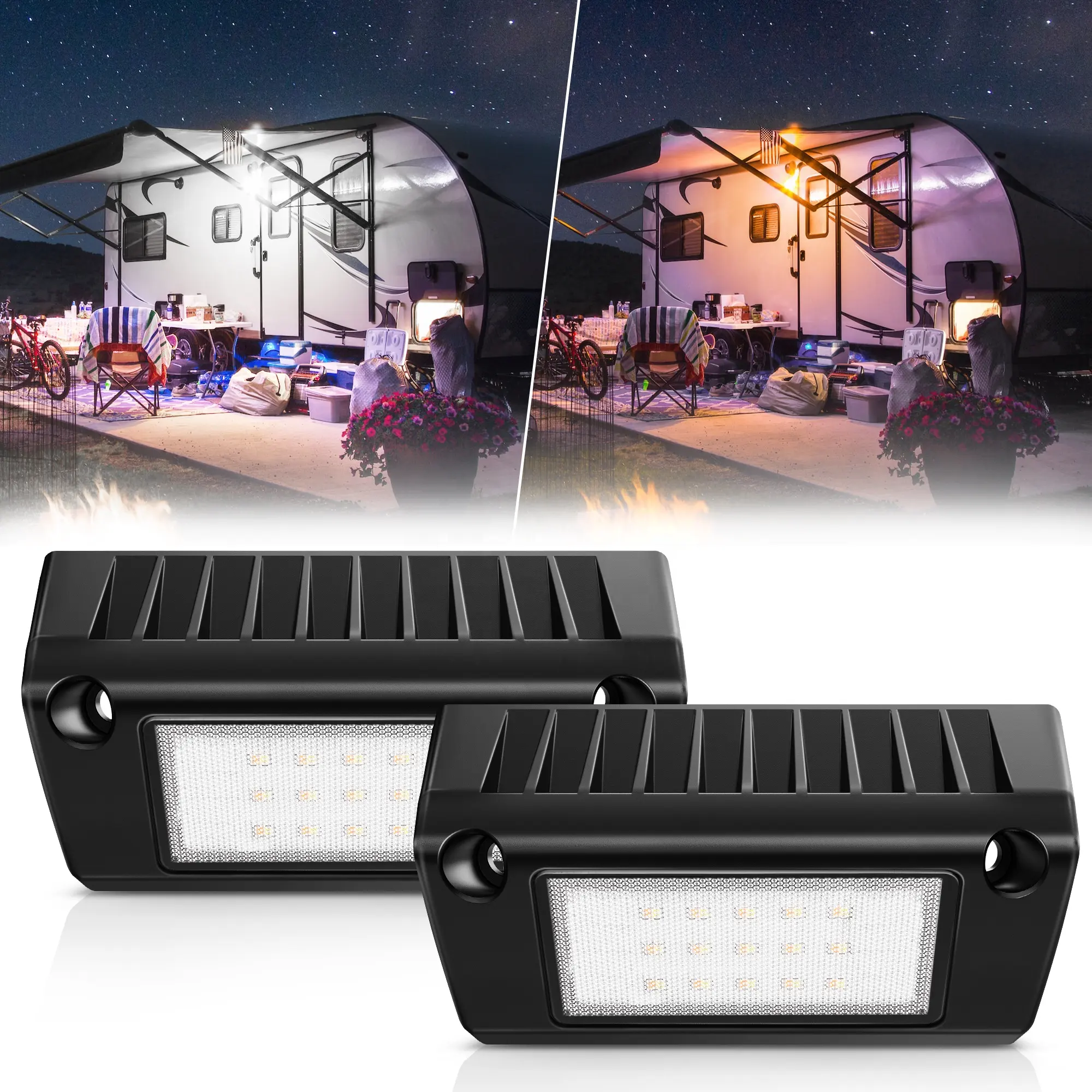 Neustil 2-teiliges Wohnmobil-Verandalicht 5-Zoll 45 W LED gelb/weiß Dienstleistungs-Sonnensegellicht led Dienstleistungs-Verandalicht