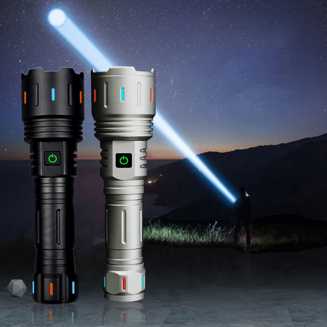 Heytorch Long Range Rechargeable Battery Tactical Powerful Torch Led Zoom Flashlight Work Light Lantern for Camping Hiking