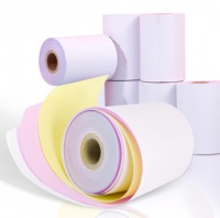 Rotoli di carta autocopiativa 76x70mm a 3 veli, bianchi/gialli, rotoli di carta NCR, forme continue autocopianti, carta NCR
