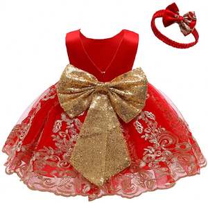 Vestido de Fiesta con Lentejuelas y Lazo Bordado en Encaje para Bebés y Niñas Pequeñas con Accesorio para la Cabeza - Product Image 2