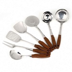 Hot Selling Stainless Steel Wooden Pattern Handle <b>Serving</b> <b>Spoon</b> Spatula Kitchen Utensil Set Kitchen Tool Set Cooking Utensil Set - Product Image 2