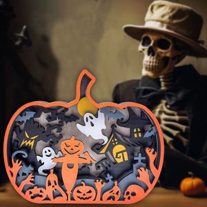 Décoration de bureau d'Halloween : Citrouille multicouche simulée avec fantôme de maison hantée et épouvantail - Product Image 4