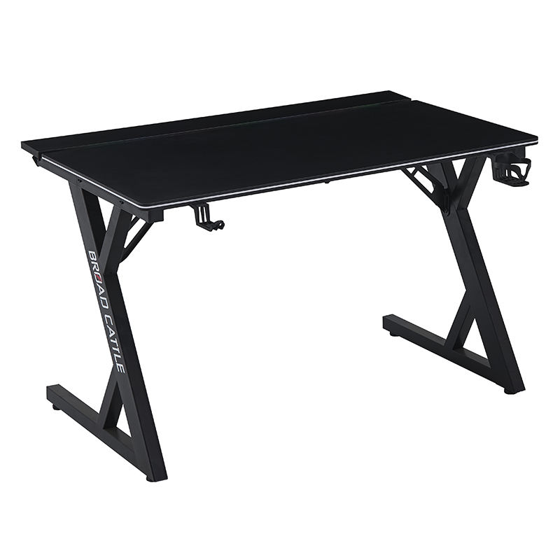 Simple Metal Pc Table RGB LED Gaming Desk Computer Workstation Stainless Steel Table Dual Cup ...