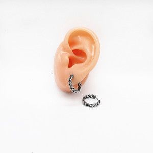 yunnique Trendy <b>Titanium</b> Steel Hoop Earrings Small <b>Chain</b> Design For Men And Women 18x17x4mm Retro Style Easy To Fasten - Product Image 4