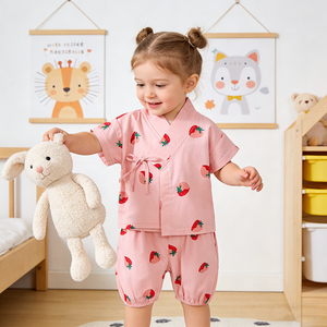 Niedliche Neugeborenen-Babykleidung mit Erdbeer-Print 2-teiliges Baby-Pyjama-Set Baumwoll-Schlafanzug Sommer Kleinkind-Mädchen-Kleidungsset - Product Image 4