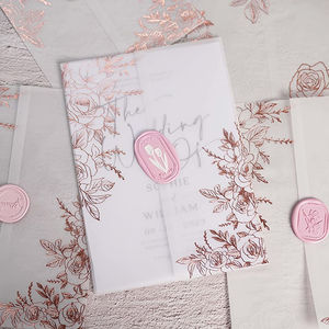 Patrón de lámina de oro rosa personalizado Papel vitela doblado Tarjeta de invitación de boda Chaquetas Envoltura para 5x7 Invitaciones Fiesta de quinceañera - Product Image 1