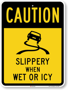 ป้ายโลหะเตือนระวังพื้นลื่นเมื่อเปียกหรือมีน้ำแข็ง ผลิตจากโรงงาน ป้ายจราจร ราคาโรงงาน ป้ายถนนอะลูมิเนียมทนทาน - Product Image 1