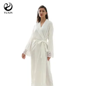 Velvet Robe with lace for women Party Wedding home wear Women long robes 6041