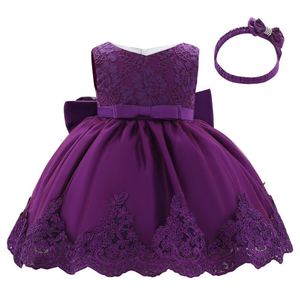 Robe longue pour fille Maxfree de haute qualité, avec nœud et dentelle, robe de soirée, robe d'anniversaire, robe de mariage pour enfants - Product Image 1