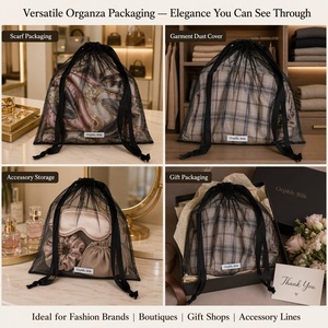 Pochette de luxe en <span class=keywords><strong>organza</strong></span> avec cordon de serrage et étiquette en tissu, sac de rangement personnalisé en <span class=keywords><strong>organza</strong></span> pour perruques, chapeaux et oreillers - Product Image 2