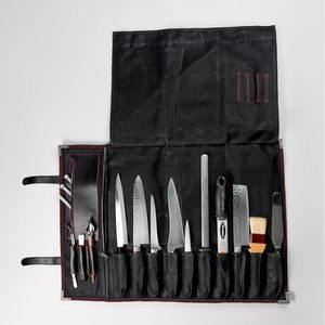Free sample Custom Durable Waxed Canvas <b>Knife</b> <b>Roll</b> with Logo 15 <b>Knife</b> Slots <b>Leather</b> Chef <b>Roll</b> Bag for Chefs - Product Image 1