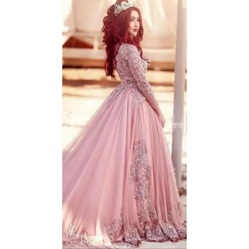 Elegant Arabic Pink Long Sleeve Prom Dresses with Lace & Beading - Perfect  for Evening & Party Wear