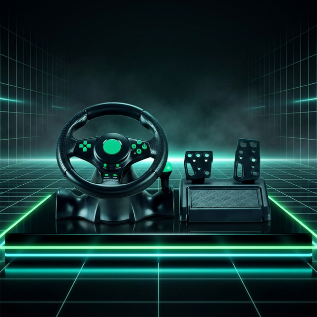 Multi-Platform Wired Racing Steering Wheel with Vibration Motor for //PC-Kids' Gaming 180 Steering Angle