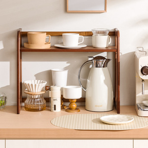 Wooden Two Tier Desk Storage Rack For Tea Cups And Coffee <b>Mugs</b> Multipurpose Tabletop Organizer With Natural Finish - Product Image 1