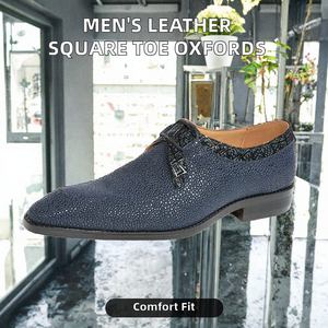 Chaussures habillées Oxford en cuir de vache pour hommes, à bout carré, à lacets, pour le bureau et la carrière, respirantes - Product Image 2