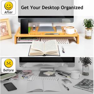 Bamboo Wood Eco-Friendly Monitor Stand Ergonomic Computer Riser Phone Holder <strong>Laptop</strong> <strong>Shelf</strong> 60x30x8.5CM Home Office Use - Product Image 4