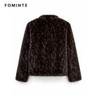 Manteau court en fausse fourrure léopard marron foncé de luxe pour femme, chaud et élégant, style shaggy, avec revers, idéal pour l'hiver