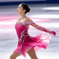 Costume de patinage artistique pour enfants et adultes, robe en maille fuchsia sans dos à manches longues avec strass étincelants pour spectacle sur glace