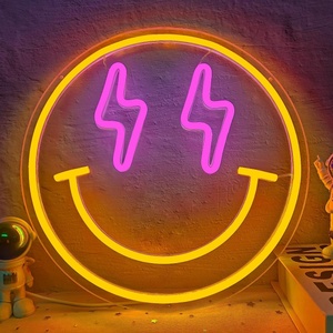 Décoration murale, néons à intensité variable, visage souriant, néon LED, visage souriant, néon pour la chambre des filles, décoration de fête d'anniversaire - Product Image 1