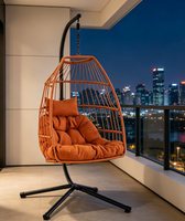 Fauteuil suspendu en forme d'œuf avec support - Fauteuil balançoire en rotin PE orange avec coussins