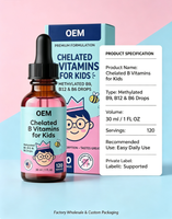 Gouttes de vitamines B chélatées personnalisées de 30 ml pour enfants, très demandées, pour soutenir la supplémentation nutritionnelle quotidienne et l'énergie des enfants