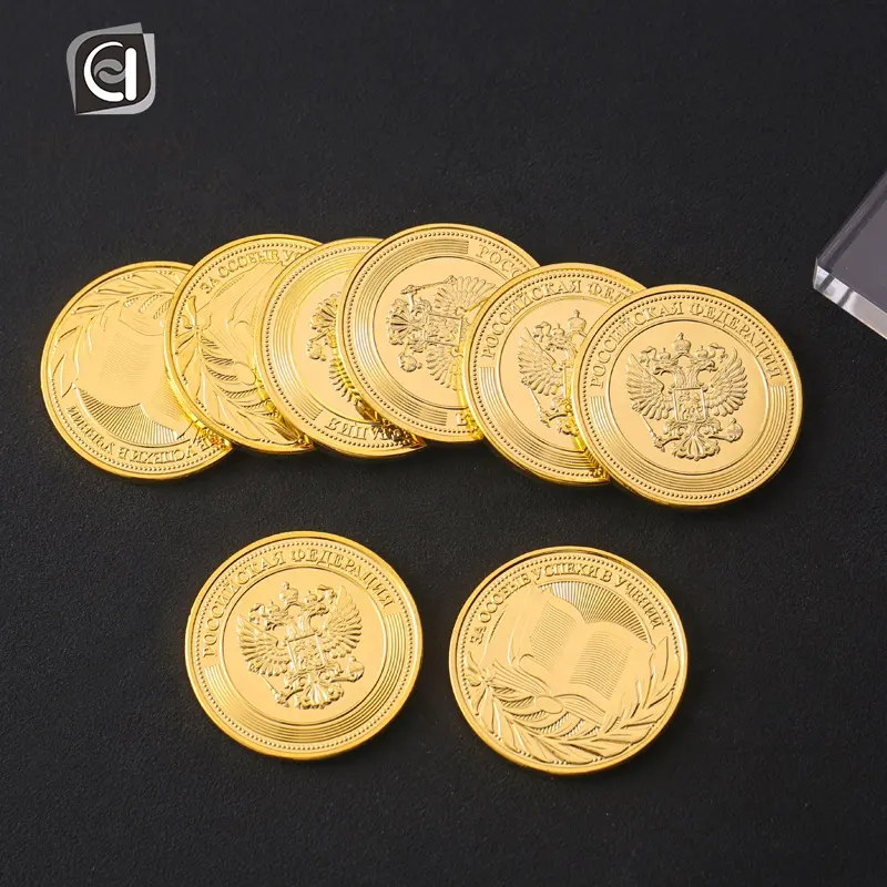 Moneda de metal de aleación de aluminio de oro brillante, logo 3D de fundición a presión personalizada