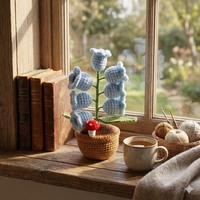 Veilleuse artisanale en tricot de muguet, plante en pot au crochet, décoration de chambre à coucher, cadeau d'anniversaire, artisanat textile