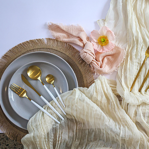 Chemin de table double face en polyester et coton contemporain, rayé, en organza transparent, techniques de tissage, personnalisable, élégant, vintage, pour la maison - Product Image 1