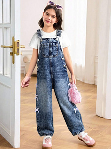 <span class=keywords><strong>Tuta</strong></span> in Denim Blu con Fiocchi Laterali per Bambine 2-8 Anni, Autunno 2026 - Product Image 1
