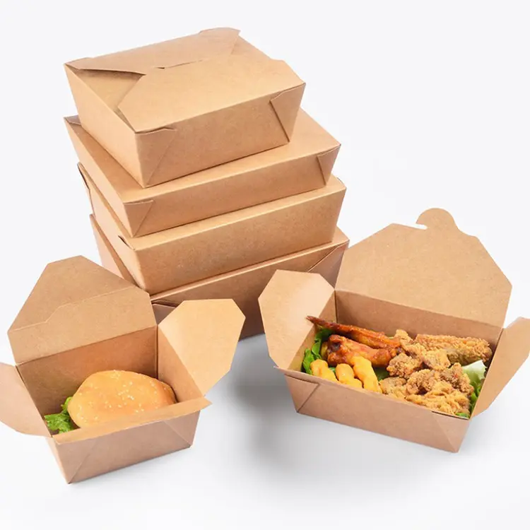 Bento-vajilla desechable para comida, sándwich de almuerzo, embalaje rápido para llevar, caja de papel Kraft marrón, caja artesanal
