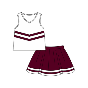 Conjunto Deportivo Informal Personalizado para Niñas, Camiseta, Chaleco, Falda, Pantalones Cortos, Falda Pantalón con Rayas Color Granate para Jugar Tenis, Animar en Eventos Deportivos - Product Image 2