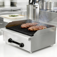 Gril à charbon de bois commercial de 24 pouces en acier inoxydable avec pierres de lave, 56 000 BTU, grilles en fonte, pour restaurant et barbecue