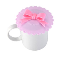Couvercle de tasse en silicone réutilisable écologique mignon avec pièces de verres d'isolation thermique anti-poussière Bowknot pour tasses en verre