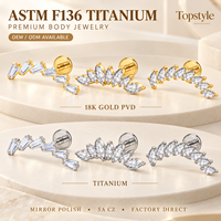 Clous d'oreilles spirale en titane plaqué or ASTM F136 avec zircon taille Asscher, bijoux de corps tendance pour enfants, cadeau de mariage et de fiançailles