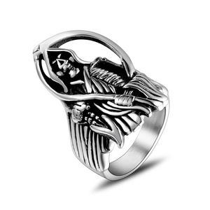 Men's <b>Titanium</b> Steel <b>Ring</b> Wings Skull Design Retro Style Fashion Jewelry SA546 - Product Image 1
